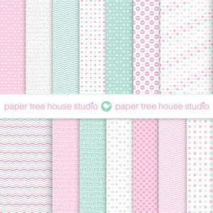 Valentine Digital Papers. Valentine Scrapbook Paper. Mint Digital Paper. Pink Digital Paper. Flower Paper. Arrow Clipart. PNG Files. ID 1083