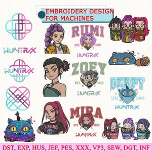 Kpop Huntrix Bundle Embroidery Design, Demon Hunter Embroidery, Kpop Hunter Design, Logo (Digital Download)