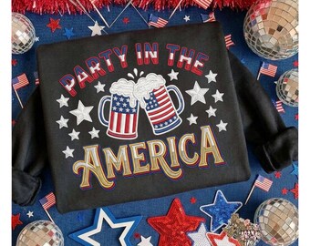 Patriotic Beer Mugs PNG, 4th of July Party Shirt Design (Digital Download)