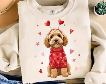 Valentine Dog PNG, Heart Sweater Puppy Clipart (Digital Download)