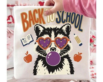 Back to School Raccoon PNG SVG EPS, Cute Bubble Gum Raccoon Shirt Design, Preppy First Day School Sublimation