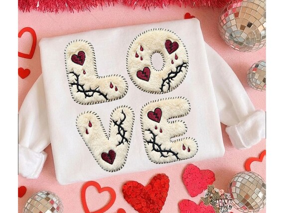 Gothic Valentine Love PNG, Faux Yarn Texture, Retro T-Shirt Design (4000x4000 px)