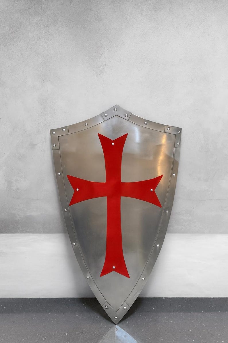 Bouclier d'armure médiéval templier croix rouge bouclier croisé guerrier bouclier reconstitution LARP armure bouclier cosplay combat bouclier Halloween