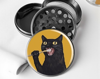 Funy Cat Brushing Teeth Herb Grinder - Aluminum Spice Grinder