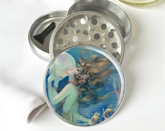 Prints Mermaid by Henry O'hara Clive Herb Grinder - Aluminum Spice Mill with Scraper