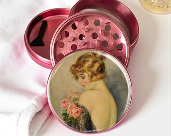 Vintage Rose Girl-molen uit de jaren 19: metalen droge kruidenmolen met schraper