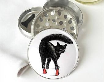 Black Cat Wearing High Heels Herb Grinder - Aluminum Spice Grinder