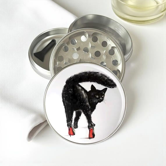 Black Cat Wearing High Heels Herb Grinder - Aluminum Spice Grinder