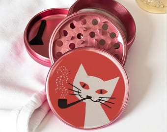 Vintage Cat Grinder: Metal Dry Herb Spice Grinder with Scraper