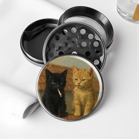 Smoking Cat Herb Grinder – Aluminum Spice Mill with Scraper