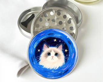Moulin à herbes Cat Under The Blue Starry Sky - Moulin à épices en aluminium avec grattoir