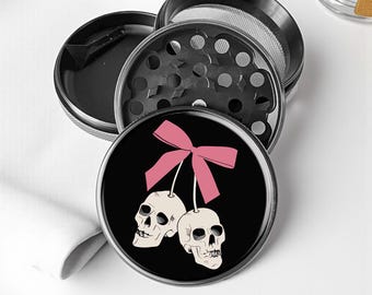 Bow Cherry Skull Herb Grinder - Aluminum Spice Grinder
