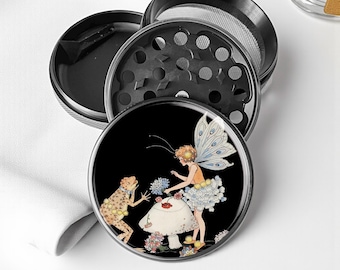Flower Shop Fairy and Toad Herb Grinder - Aluminum Spice Mill with Scraper