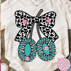 Türkis Western Png, Türkis Jewerly Png, Kirsche Schleife Western Png, Kuh Kokette Western Türkis Png, Girly Western Shirt Design Bild 12