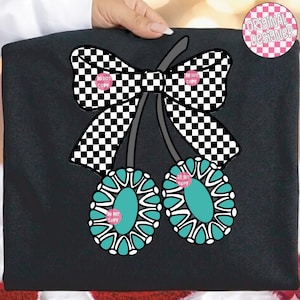 Türkis Western Png, Türkis Jewerly Png, Kirsche Schleife Western Png, Kuh Kokette Western Türkis Png, Girly Western Shirt Design Bild 11
