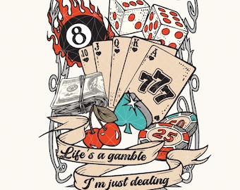 Western Png, Life is a gamble png, Casino Collage Png, Lucky Cowboy Png, 8 Ball Png, Turquoise Western Png, Wild Card Western Png
