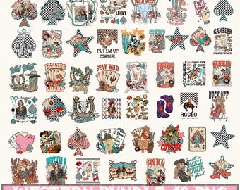 Paquete de imágenes PNG del Oeste, diseño de sublimación de vaquera, diseño de camisa de rodeo, clip art country western, descarga digital de 48 imágenes PNG, diseñador original