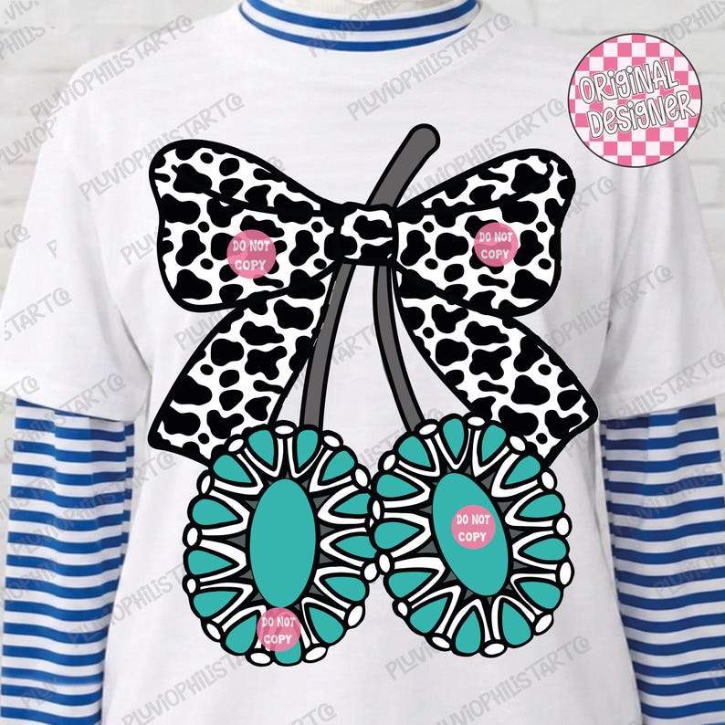Türkis Western Png, Türkis Jewerly Png, Kirsche Schleife Western Png, Kuh Kokette Western Türkis Png, Girly Western Shirt Design Bild 2