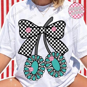 Türkis Western Png, Türkis Jewerly Png, Kirsche Schleife Western Png, Kuh Kokette Western Türkis Png, Girly Western Shirt Design Bild 3