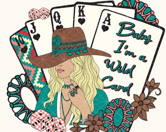 Western Cowgirl PNG, Turquoise Camo, Wild Card Design (Digital Download)