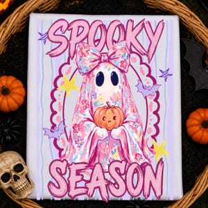 Striped Ghost Png, Halloween Girly Shirt, Cute Spooky Season Design, Preppy Halloween Png, Spooky Season Sublimation File,Digital Download