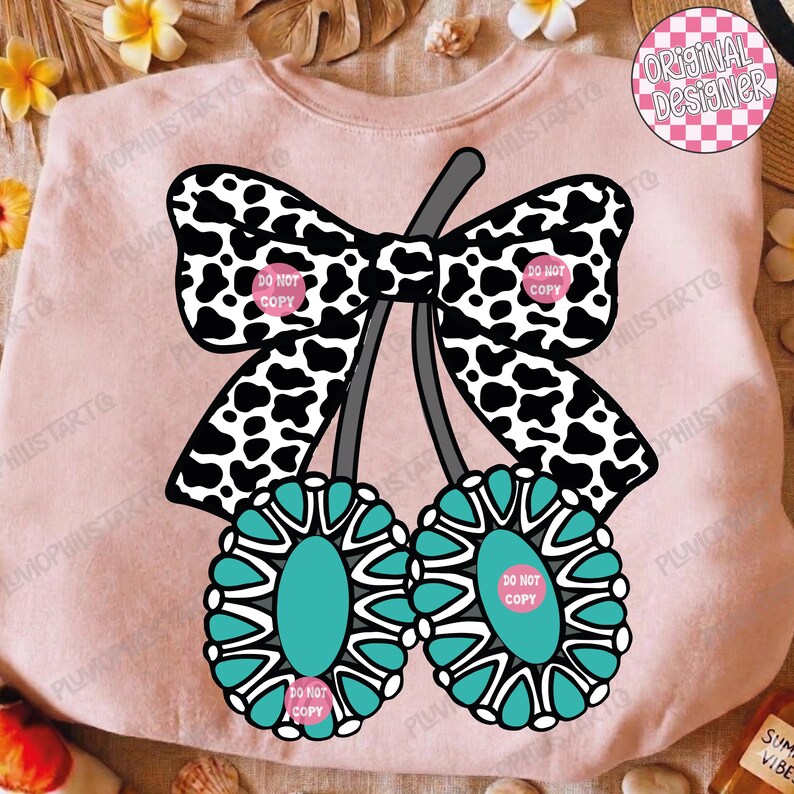 Türkis Western Png, Türkis Jewerly Png, Kirsche Schleife Western Png, Kuh Kokette Western Türkis Png, Girly Western Shirt Design Bild 6