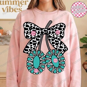 Türkis Western Png, Türkis Jewerly Png, Kirsche Schleife Western Png, Kuh Kokette Western Türkis Png, Girly Western Shirt Design Bild 4
