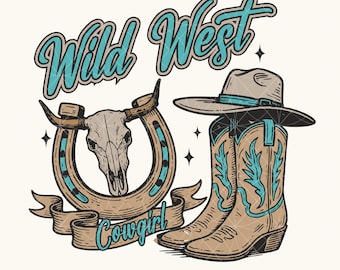 Wild West Cowgirl Png, Rodeo Cowboy Boots, Skull (Digital Download)