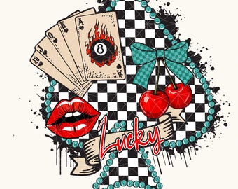 Western Turquoise Png, Lucky Png, Lucky Girly Png, Cherry Coquette Western Png, Casino Png, Wild Card Png, Checked Western Sublimation