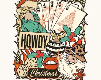 Western Howdy Christmas PNG, Cowgirl Holiday Collage (Digital Download)
