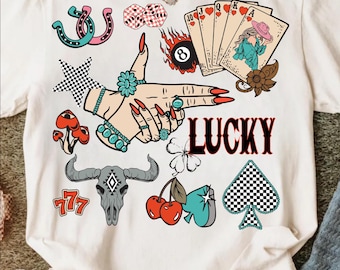 Retro Cowgirl Png, Türkis Western Art, Lucky Design (Instant Download)