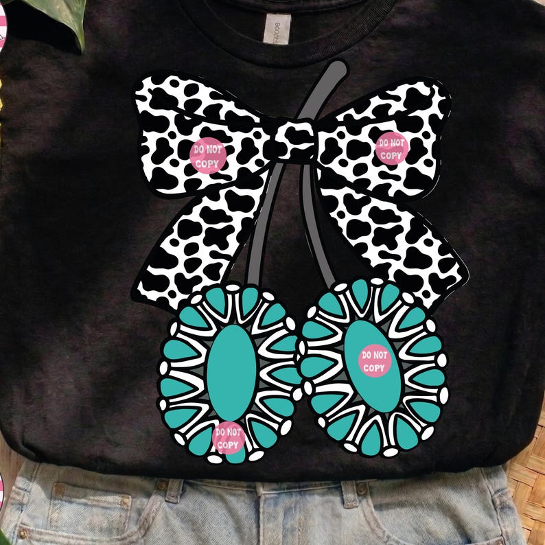 Türkis Western Png, Türkis Jewerly Png, Kirsche Schleife Western Png, Kuh Kokette Western Türkis Png, Girly Western Shirt Design Bild 8