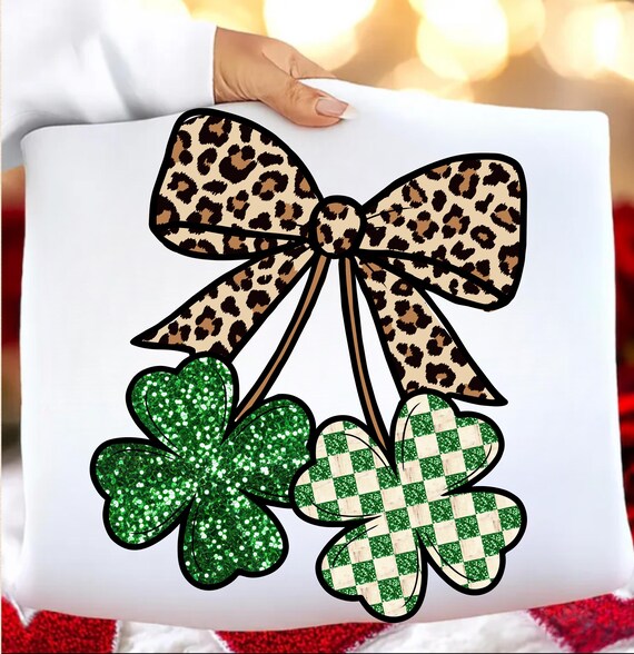 Preppy St. Patricks Day Png, Leopard Coquette Cherry PNG, Retro Patricks Day Shirt png, Preppy Shamrock Design, Trendy Pattys Day Png,