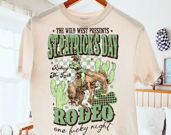 St. Patrick's Rodeo Western PNG, Vintage Lucky Cowboy Shamrock Graphic, Festive Country Shirt Design