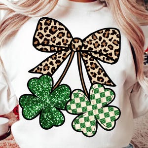 Coquette Lucky Charm Png, St Patrick day leopard Coquette Bow Sublimaton Design