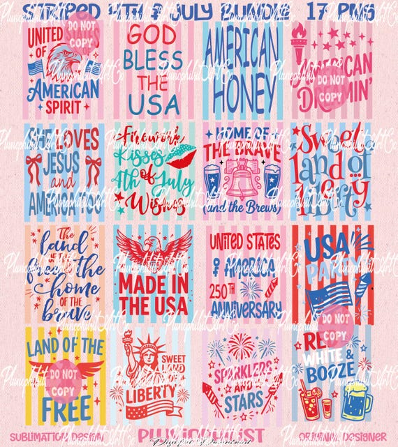 Retro Striped 4th of July Bundle, Patriotic PNG, American Mama Design, American Flag Graphic, 17 Png Digital Download, ORIGINAL DESIGNER