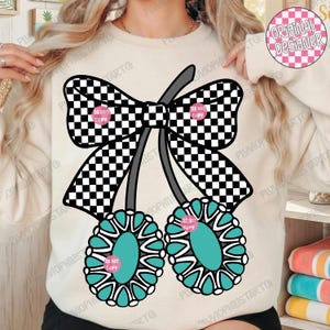 Türkis Western Png, Türkis Jewerly Png, Kirsche Schleife Western Png, Kuh Kokette Western Türkis Png, Girly Western Shirt Design Bild 5