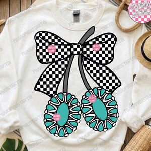 Türkis Western Png, Türkis Jewerly Png, Kirsche Schleife Western Png, Kuh Kokette Western Türkis Png, Girly Western Shirt Design Bild 9