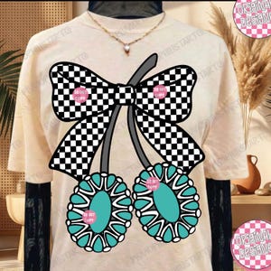 Türkis Western Png, Türkis Jewerly Png, Kirsche Schleife Western Png, Kuh Kokette Western Türkis Png, Girly Western Shirt Design Bild 7