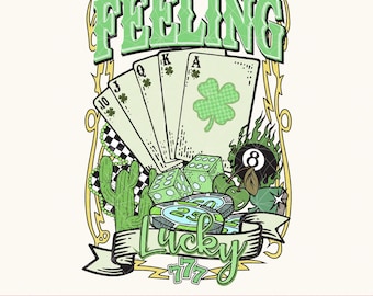 Feeling Lucky St Patrick's Day Checkered PNG Digital Download Pink Cowgirl Checkered Eight Ball Dice Cards
