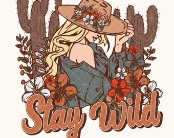 Blommig Western Cowgirl PNG, Stay Wild Design (digital nedladdning)
