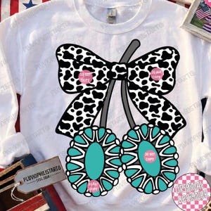 Türkis Western Png, Türkis Jewerly Png, Kirsche Schleife Western Png, Kuh Kokette Western Türkis Png, Girly Western Shirt Design Bild 10
