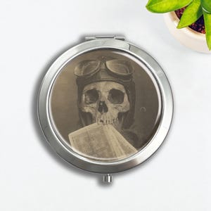 German Aviator Skull Pill Box: Handmade Silver Travel Medicine Storage