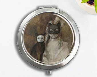 Cat & Child Art Vintage Pill Box: Handmade Silver Travel Medicine Storage