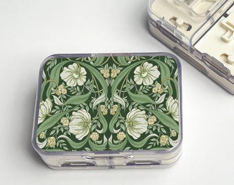 William Morris Flowers Portable Pill Box With Pill Cutter - For Storing And Cutting Pills