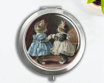Vintage Katzenschwestern Silber Pillendose: Aufbewahrung der Reisemedizin