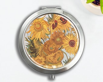 Portapillole/specchietto per il trucco con i Girasoli di Van Gogh: contenitore da viaggio per vitamine
