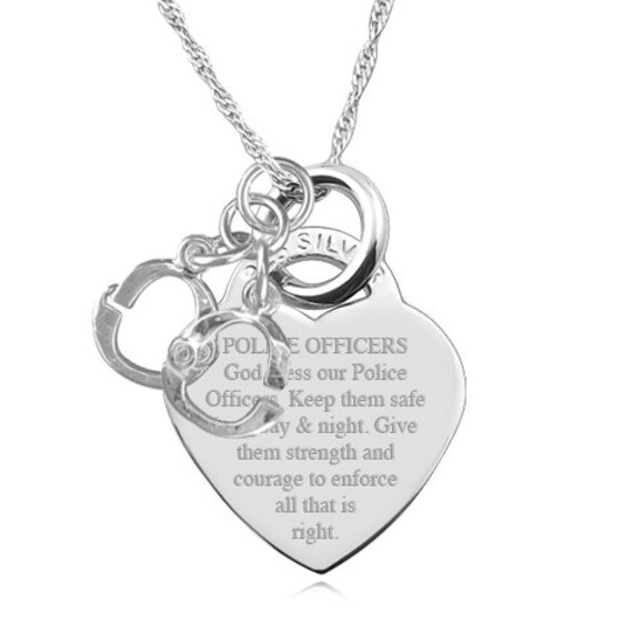 Police Officers Prayer Sterling Silver Heart Necklace - Police Officer Prayer Pendant Police Officers Prayer Sterling Silver Heart Necklace - Police Officer Prayer Pendant