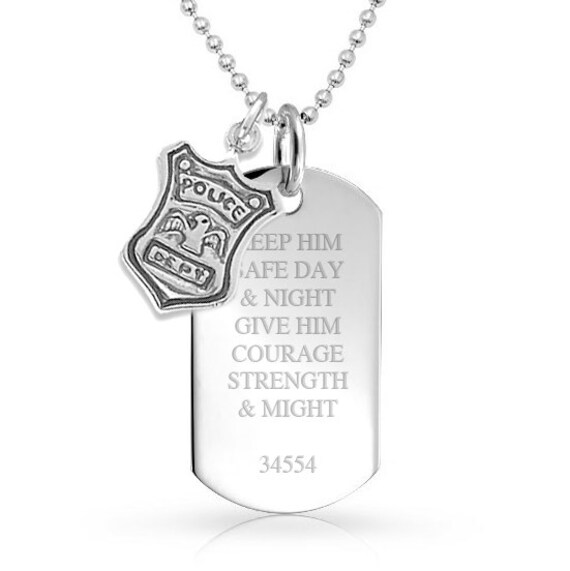 Police Prayer With Badge Dog Tag 925 Sterling Silver Officer - Police Officer Prayer Pendant Police Prayer With Badge Dog Tag 925 Sterling Silver Officer - Police Officer Prayer Pendant