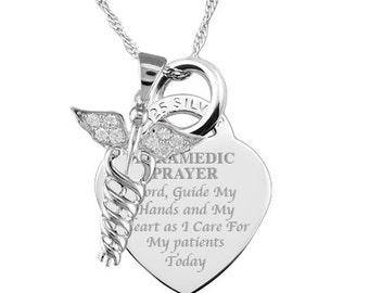 Paramedic Prayer Necklace, 925 Sterling Silver Heart Personalised/Engraved